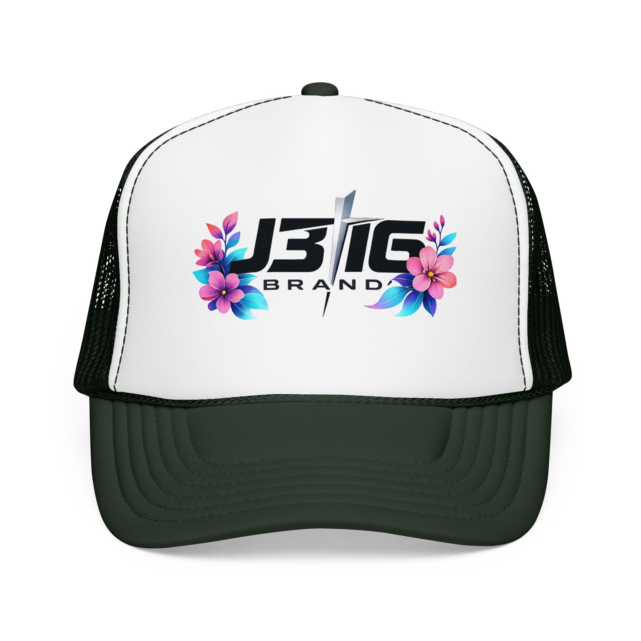 J3I6 Floral Logo Foam Trucker Hat