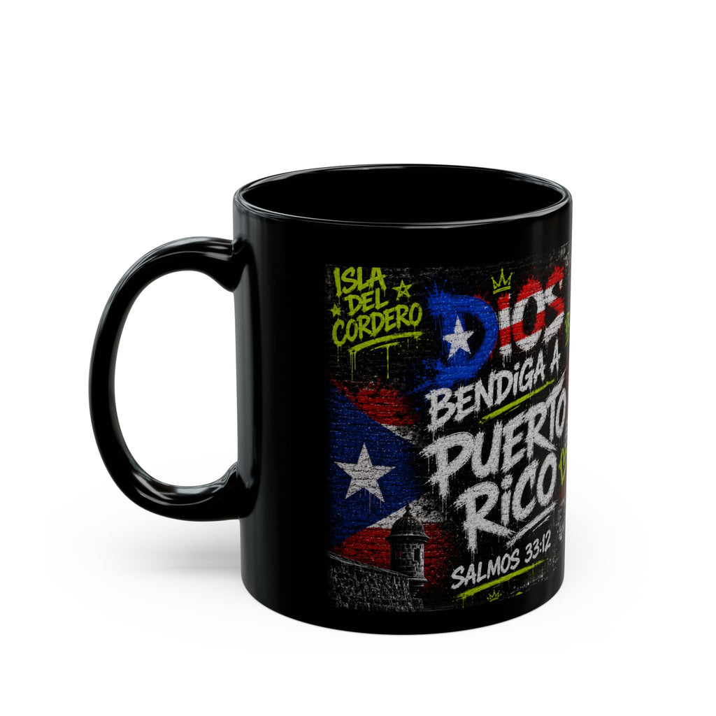 Black Mug — 'Dios Bendiga a Puerto Rico' Puerto Rican Flag Coffee Mug (11/15 oz)