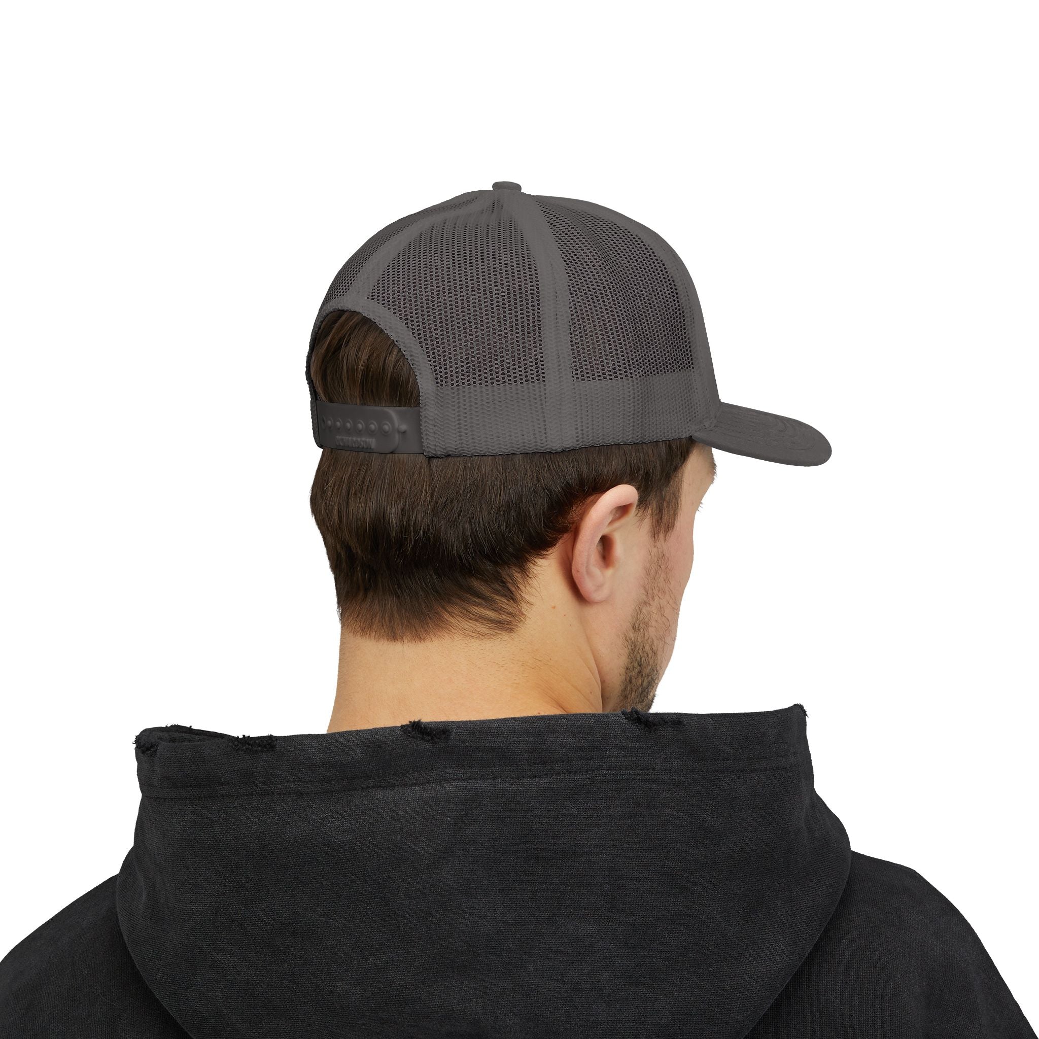 White Trucker Cap with Orange 'Yahhnee!!' Embroidered Patch