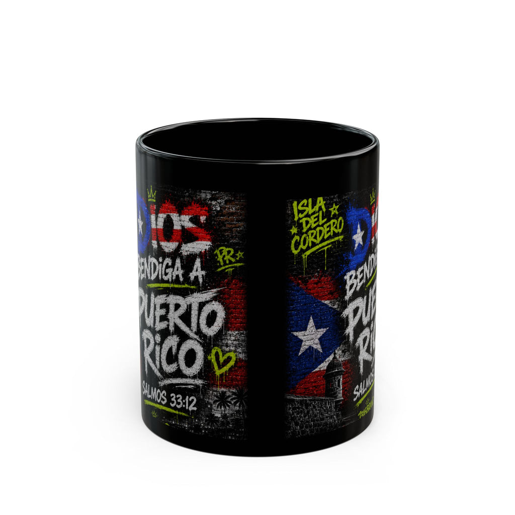Black Mug — 'Dios Bendiga a Puerto Rico' Puerto Rican Flag Coffee Mug (11/15 oz)