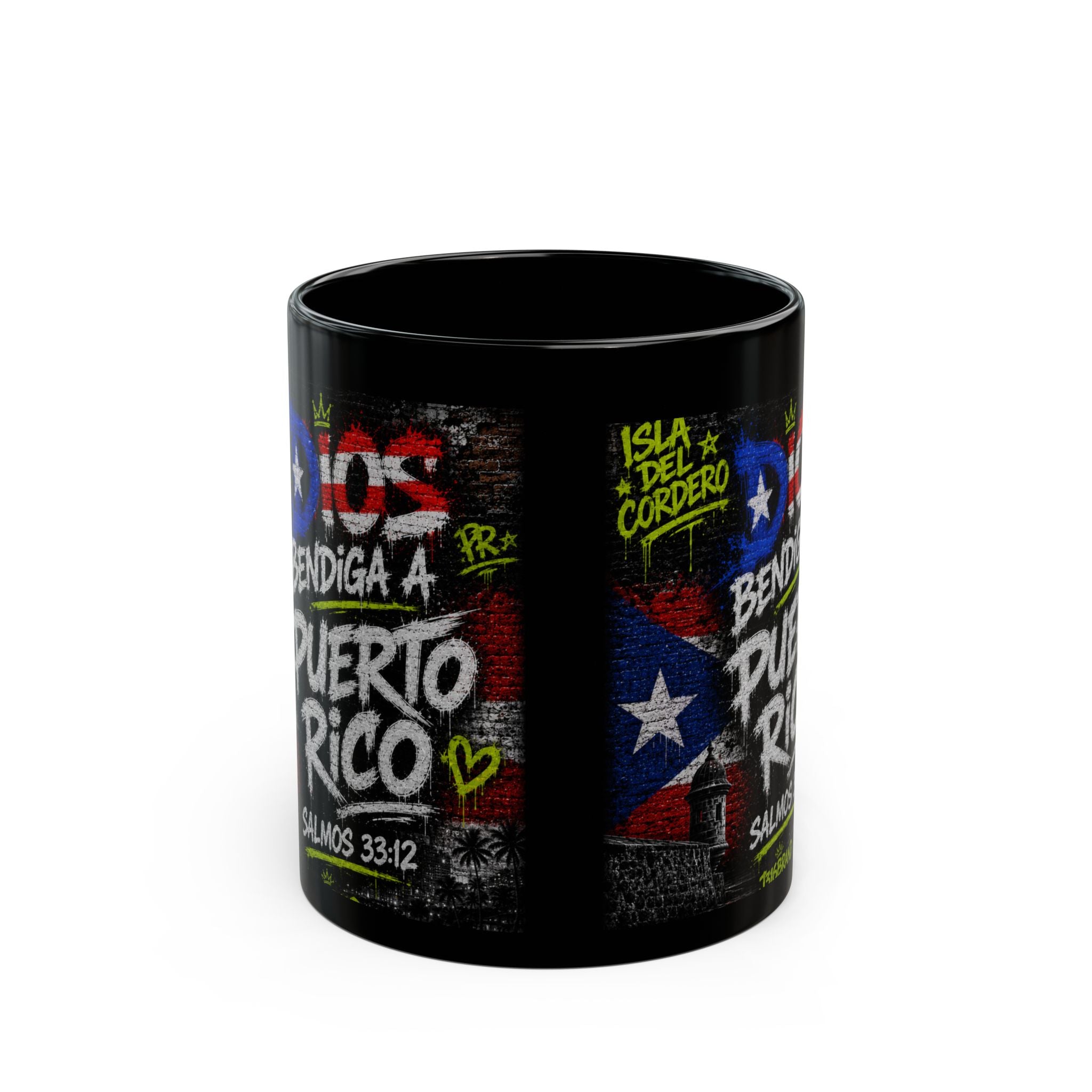 Black Mug — 'Dios Bendiga a Puerto Rico' Puerto Rican Flag Coffee Mug (11/15 oz)