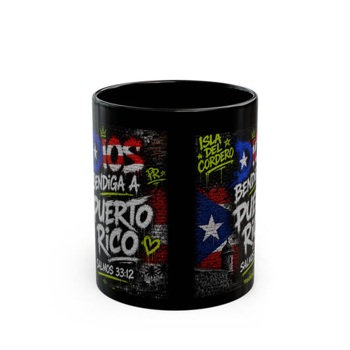 Black Mug — 'Dios Bendiga a Puerto Rico' Puerto Rican Flag Coffee Mug (11/15 oz)