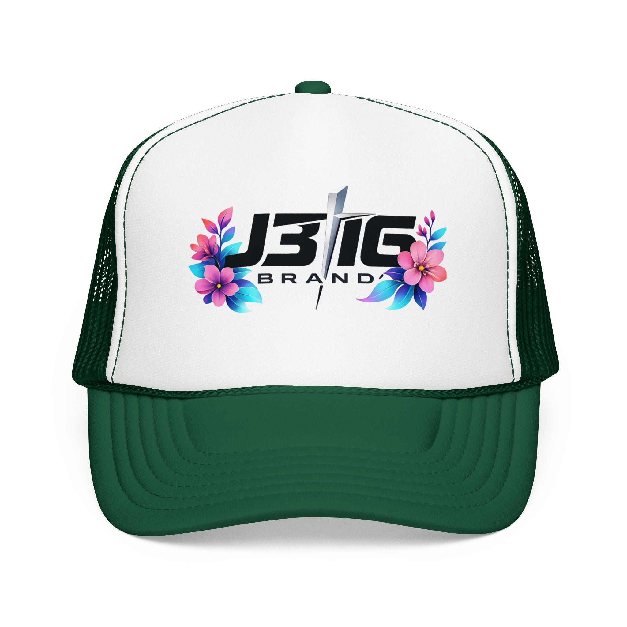 J3I6 Floral Logo Foam Trucker Hat