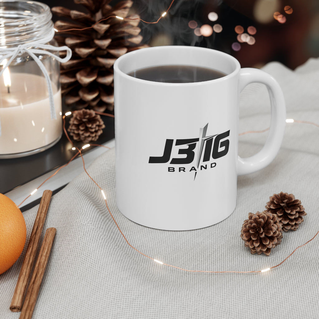 J316 Brand Logo Mug — 11oz White Ceramic Coffee Cup