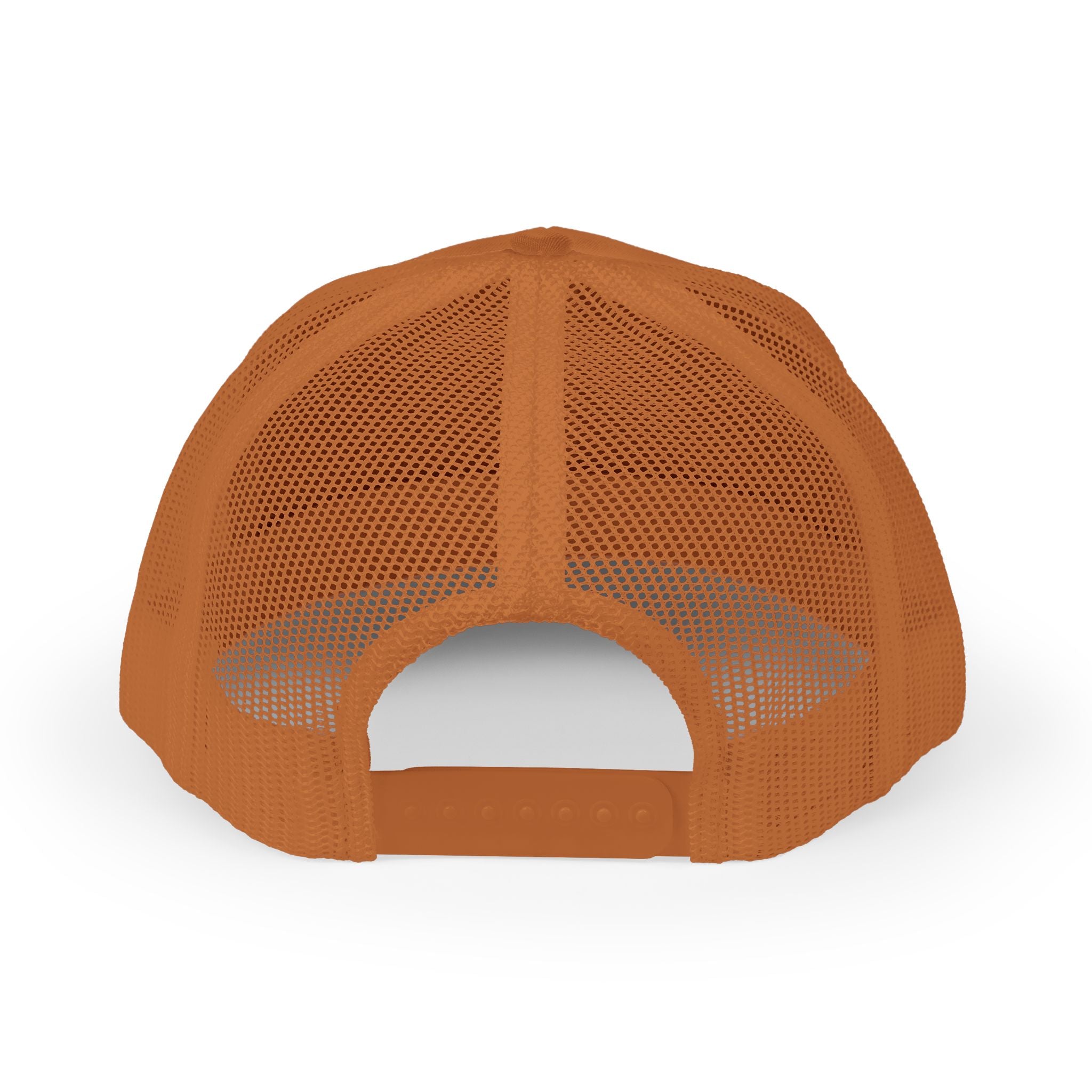 White Trucker Cap with Orange 'Yahhnee!!' Embroidered Patch