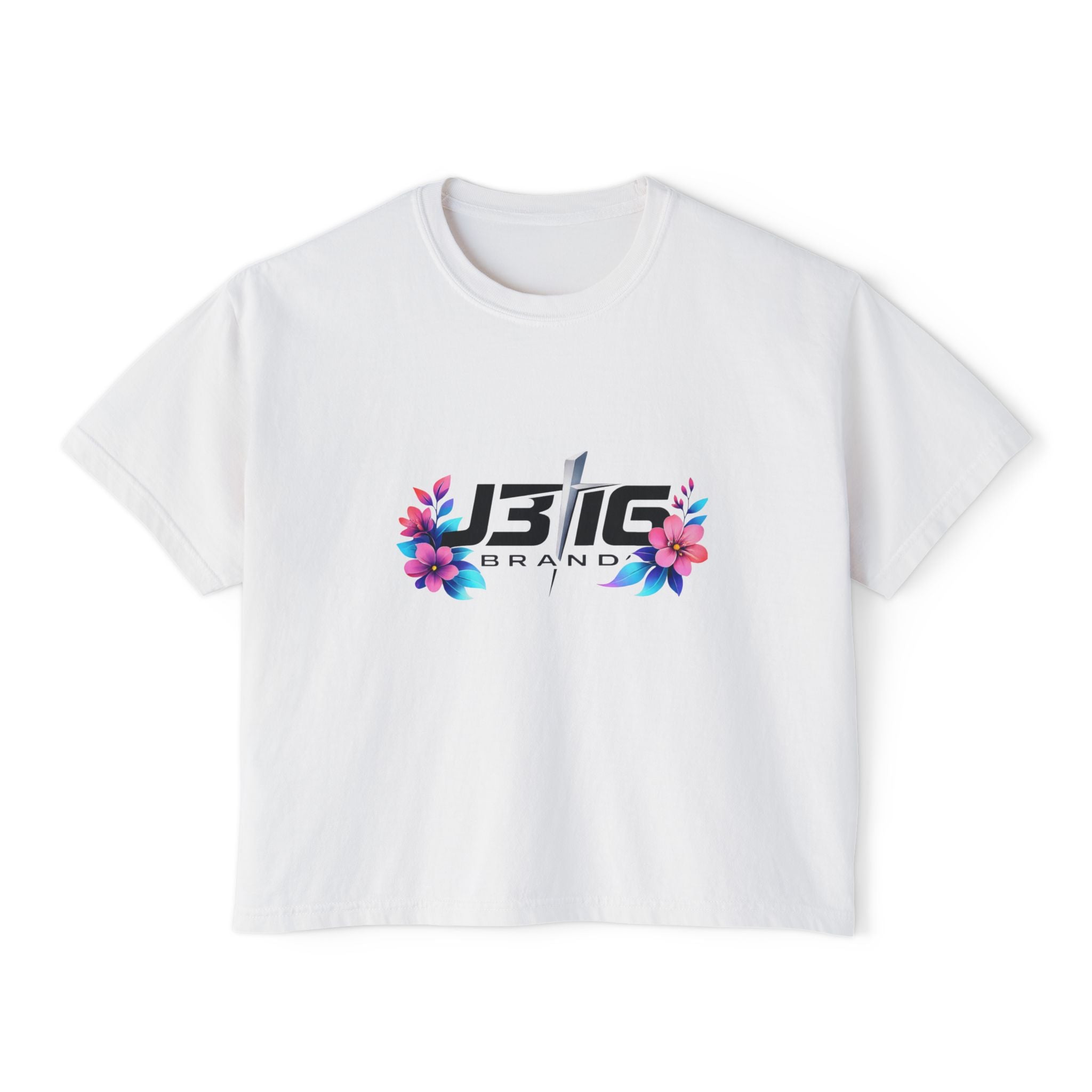 Women's Boxy Tee with JB1C Floral Logo — Cropped Casual Graphic Tee